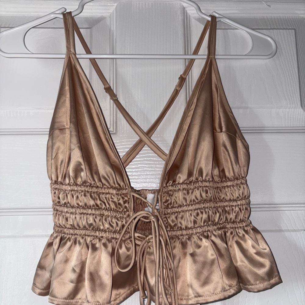 Elegant Satin Tan Women's Top